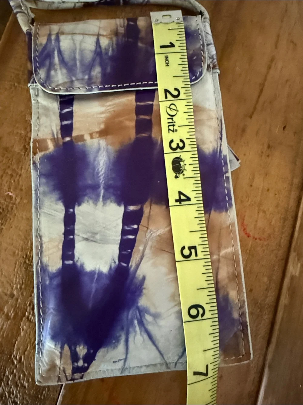 Topshop Blue and Cream Tie-Dye Leather Crossbody Phone Pouch with Strap